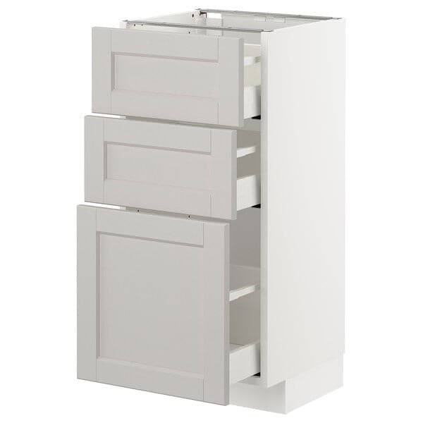 Ikea METOD / MAXIMERA - Base cabinet with 3 drawers, white/Lerhyttan light grey, 40x37 cm