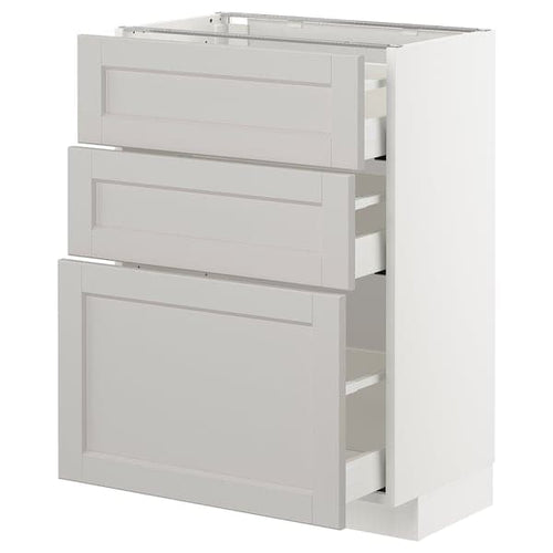METOD / MAXIMERA - Base cabinet with 3 drawers, white/Lerhyttan light grey, 60x37 cm