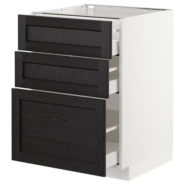 METOD / MAXIMERA - Base cabinet with 3 drawers, white/Lerhyttan black stained, 60x60 cm - best price from Maltashopper.com 89256846