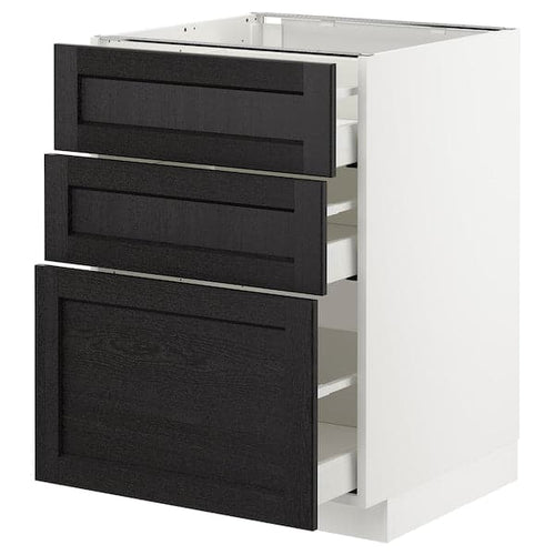 METOD / MAXIMERA - Base cabinet with 3 drawers, white/Lerhyttan black stained, 60x60 cm