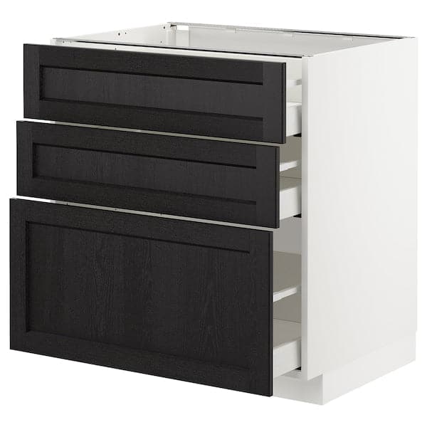 METOD / MAXIMERA - Base cabinet with 3 drawers, white/Lerhyttan black stained, 80x60 cm - best price from Maltashopper.com 49256848