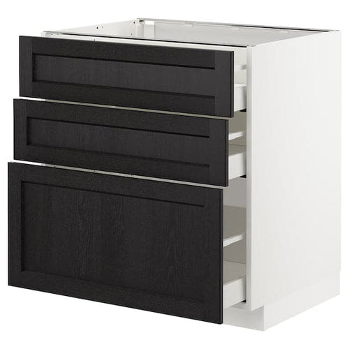 METOD / MAXIMERA - Base cabinet with 3 drawers, white/Lerhyttan black stained, 80x60 cm