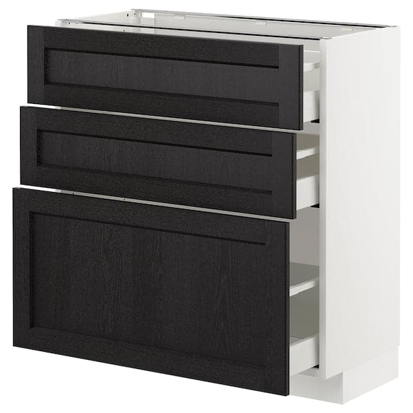 METOD / MAXIMERA - Base cabinet with 3 drawers, white/Lerhyttan black stained , 80x37 cm - best price from Maltashopper.com 29256854