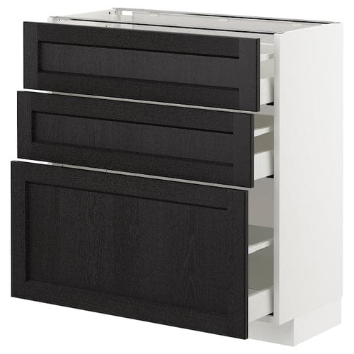 METOD / MAXIMERA - Base cabinet with 3 drawers, white/Lerhyttan black stained , 80x37 cm