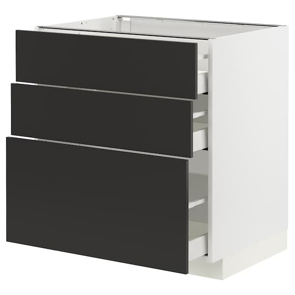 METOD / MAXIMERA - Base cabinet with 3 drawers, white/Nickebo matt anthracite, 80x60 cm - best price from Maltashopper.com 59499101