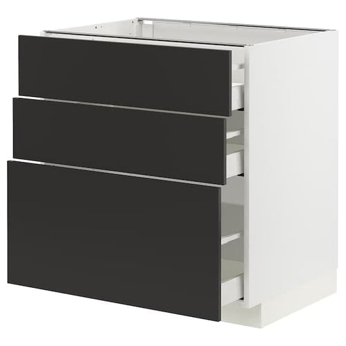 METOD / MAXIMERA - Base cabinet with 3 drawers, white/Nickebo matt anthracite, 80x60 cm