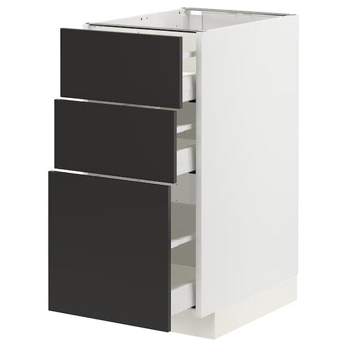 METOD / MAXIMERA - Base cabinet with 3 drawers, white/Nickebo matt anthracite, 40x60 cm