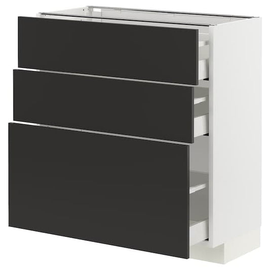 Ikea METOD / MAXIMERA - Base cabinet with 3 drawers, white/Nickebo matt anthracite, 80x37 cm