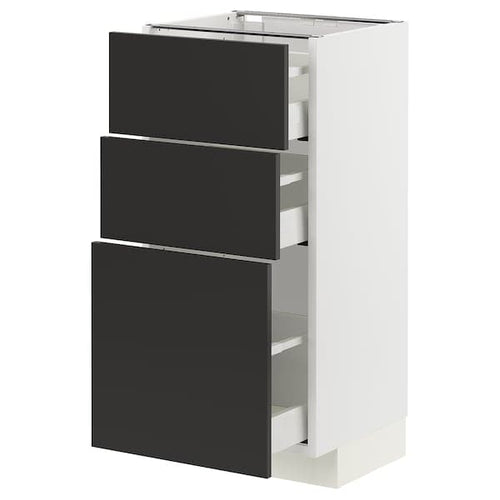 METOD / MAXIMERA - Base cabinet with 3 drawers, white/Nickebo matt anthracite , 40x37 cm