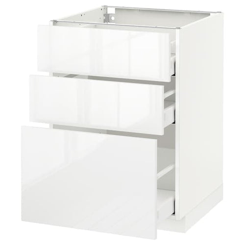 METOD / MAXIMERA - Base cabinet with 3 drawers, white/Ringhult white, 60x60 cm