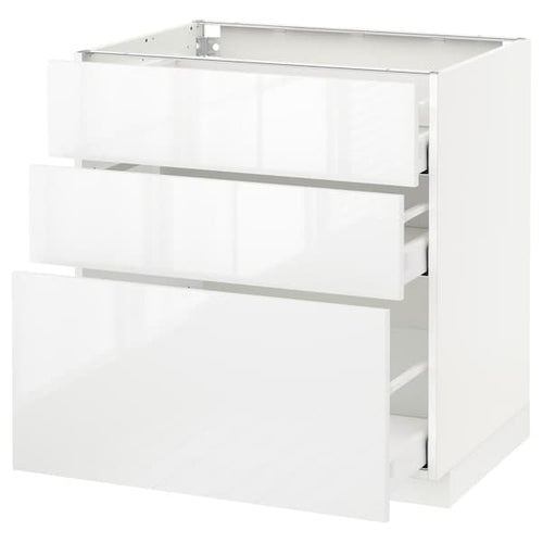 METOD / MAXIMERA - Base cabinet with 3 drawers, white/Ringhult white, 80x60 cm