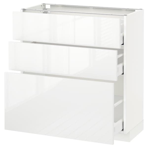 METOD / MAXIMERA - Base cabinet with 3 drawers, white/Ringhult white, 80x37 cm