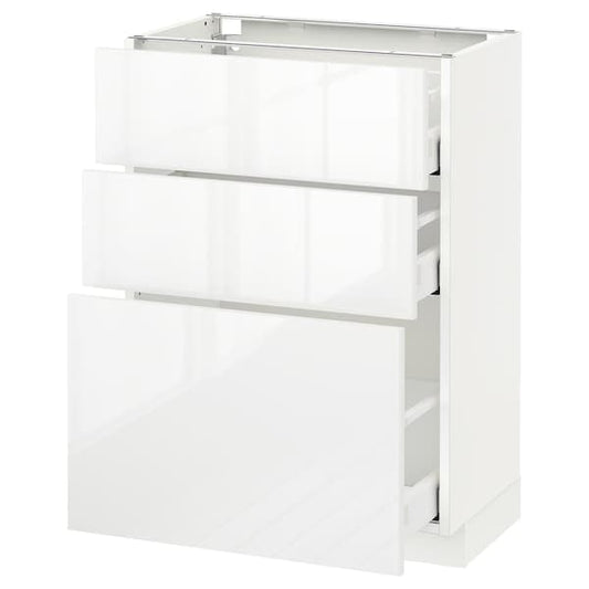 Ikea METOD / MAXIMERA - Base cabinet with 3 drawers, white/Ringhult white, 60x37 cm