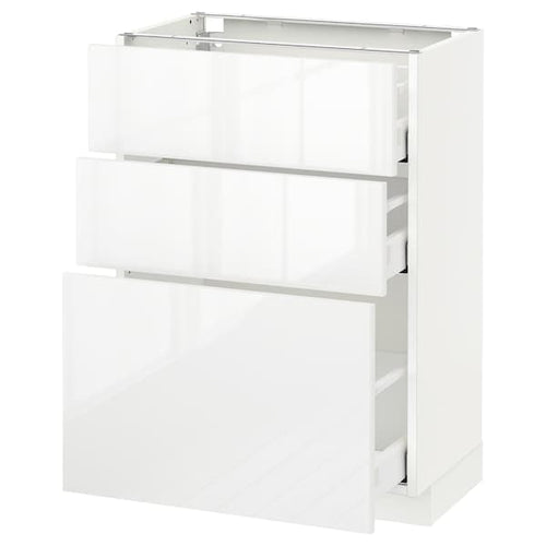 METOD / MAXIMERA base cabinet with 3 drawers, white/Ringhult white, 60x37 cm