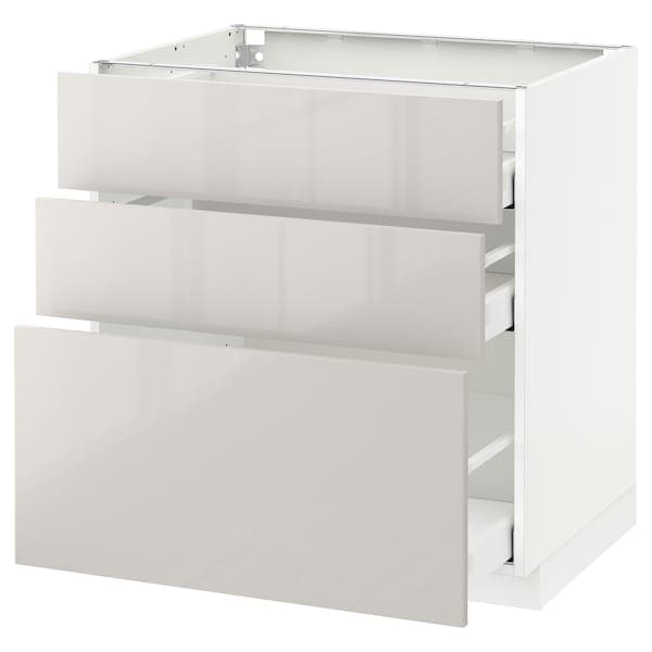 METOD / MAXIMERA - Base cabinet with 3 drawers, white/Ringhult light grey, 80x60 cm - best price from Maltashopper.com 69168600