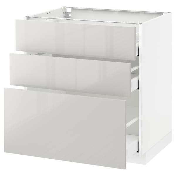 Ikea METOD / MAXIMERA - Base cabinet with 3 drawers, white/Ringhult light grey, 80x60 cm