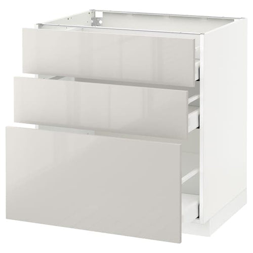 METOD / MAXIMERA - Base cabinet with 3 drawers, white/Ringhult light grey, 80x60 cm
