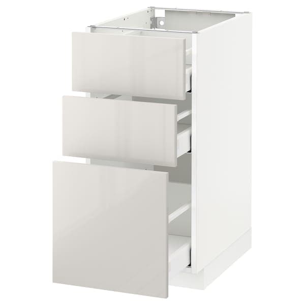 METOD / MAXIMERA - Base cabinet with 3 drawers, white/Ringhult light grey, 40x60 cm - best price from Maltashopper.com 69168596