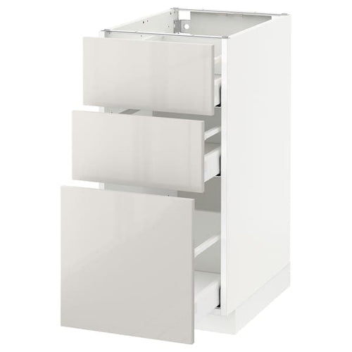 METOD / MAXIMERA - Base cabinet with 3 drawers, white/Ringhult light grey, 40x60 cm