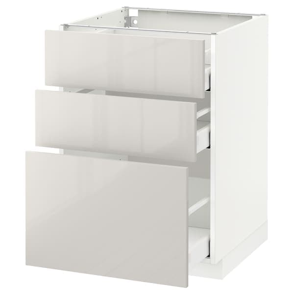 METOD / MAXIMERA - Base cabinet with 3 drawers, white/Ringhult light grey, 60x60 cm - best price from Maltashopper.com 29168598