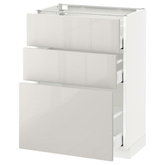 Ikea METOD / MAXIMERA - Base cabinet with 3 drawers, white/Ringhult light grey, 60x37 cm