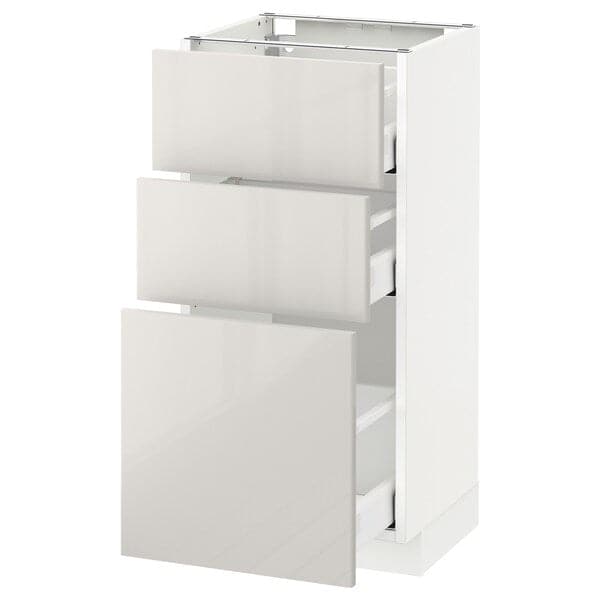 METOD / MAXIMERA - Base cabinet with 3 drawers, white/Ringhult light grey , 40x37 cm - best price from Maltashopper.com 49168658