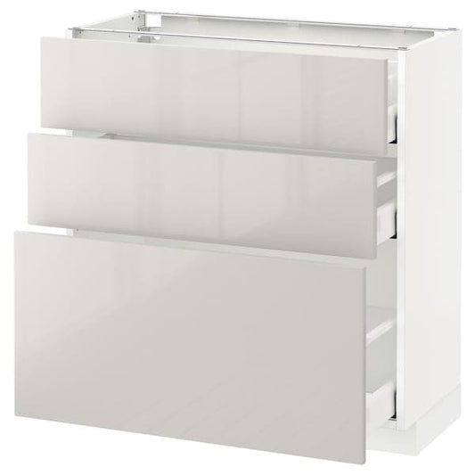 Ikea METOD / MAXIMERA - Base cabinet with 3 drawers, white/Ringhult light grey, 80x37 cm