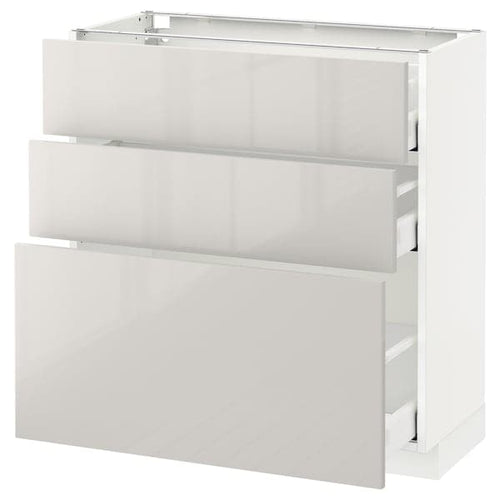 METOD / MAXIMERA - Base cabinet with 3 drawers, white/Ringhult light grey, 80x37 cm