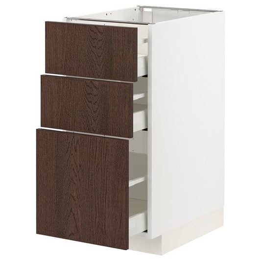 Ikea METOD / MAXIMERA - Base cabinet with 3 drawers, white/Sinarp brown, 40x60 cm