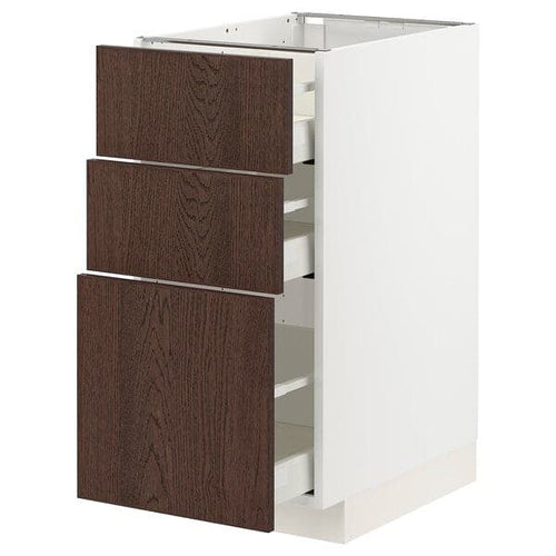 METOD / MAXIMERA - Base cabinet with 3 drawers, white/Sinarp brown, 40x60 cm