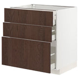 METOD / MAXIMERA base cabinet with 3 drawers, white/Sinarp brown, 80x60 cm