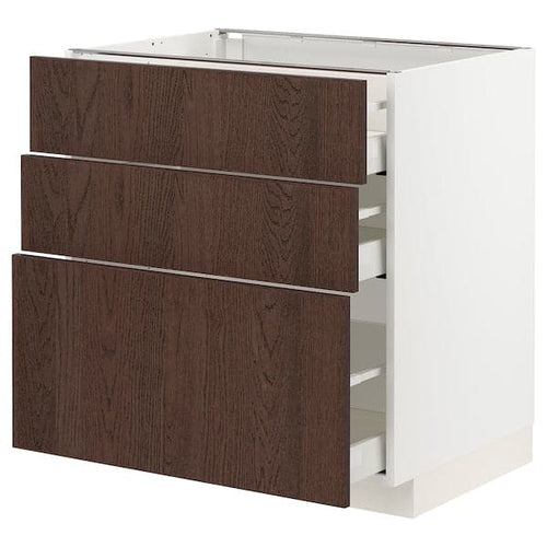 METOD / MAXIMERA - Base cabinet with 3 drawers, white/Sinarp brown ,