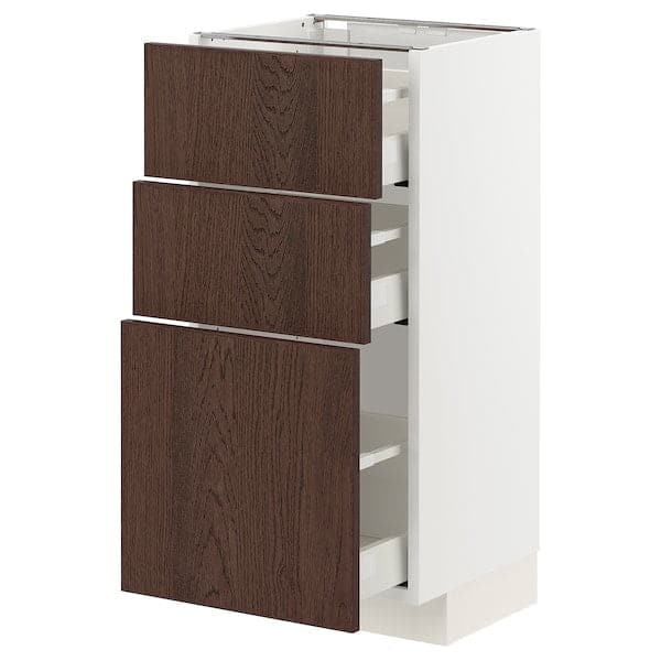 Ikea METOD / MAXIMERA - Base cabinet with 3 drawers, white/Sinarp brown , 40x37 cm