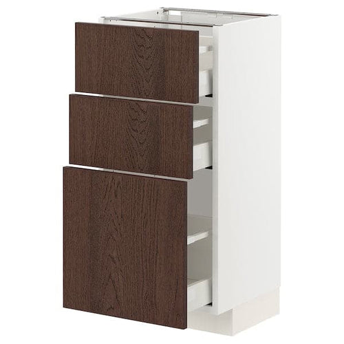 METOD / MAXIMERA - Base cabinet with 3 drawers, white/Sinarp brown , 40x37 cm