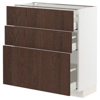 METOD / MAXIMERA - Base cabinet with 3 drawers, white/Sinarp brown , 80x37 cm - best price from Maltashopper.com 19404176