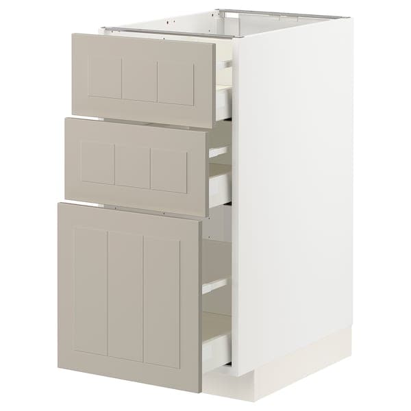 Ikea METOD / MAXIMERA - Base cabinet with 3 drawers, white/Stensund beige, 40x60 cm