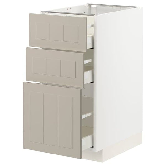 Ikea METOD / MAXIMERA - Base cabinet with 3 drawers, white/Stensund beige, 40x60 cm