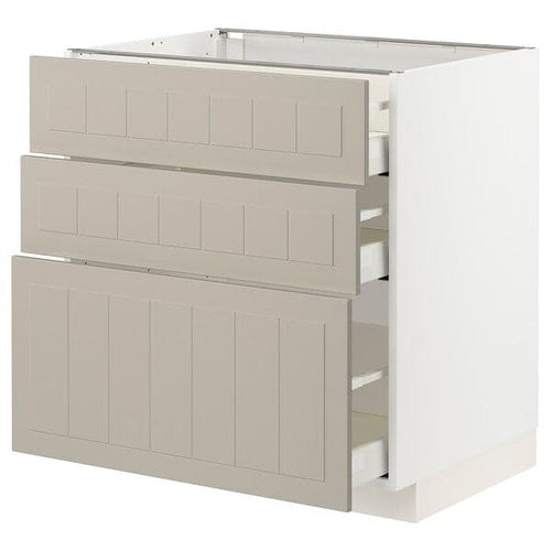 METOD / MAXIMERA - Base cabinet with 3 drawers, white/Stensund beige, 80x60 cm