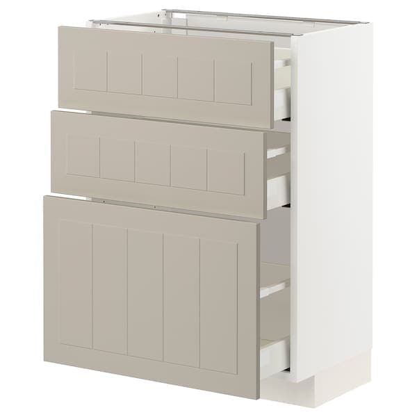 METOD / MAXIMERA - Base cabinet with 3 drawers, white/Stensund beige, 60x37 cm - best price from Maltashopper.com 19408155