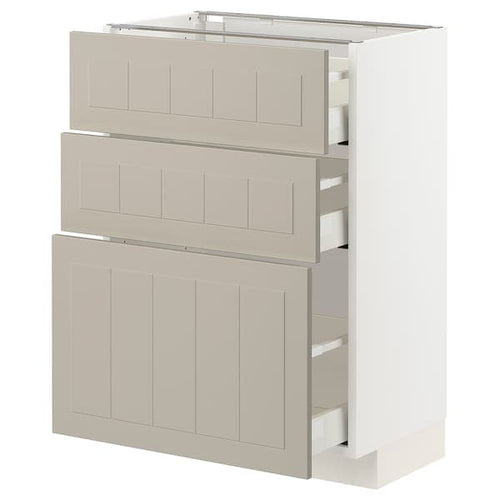 METOD / MAXIMERA - Base cabinet with 3 drawers, white/Stensund beige, 60x37 cm