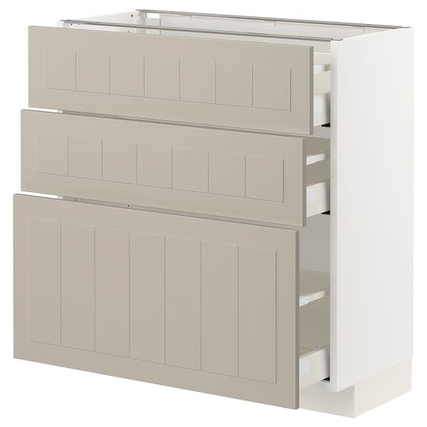 METOD / MAXIMERA - Base cabinet with 3 drawers, white/Stensund beige, 80x37 cm