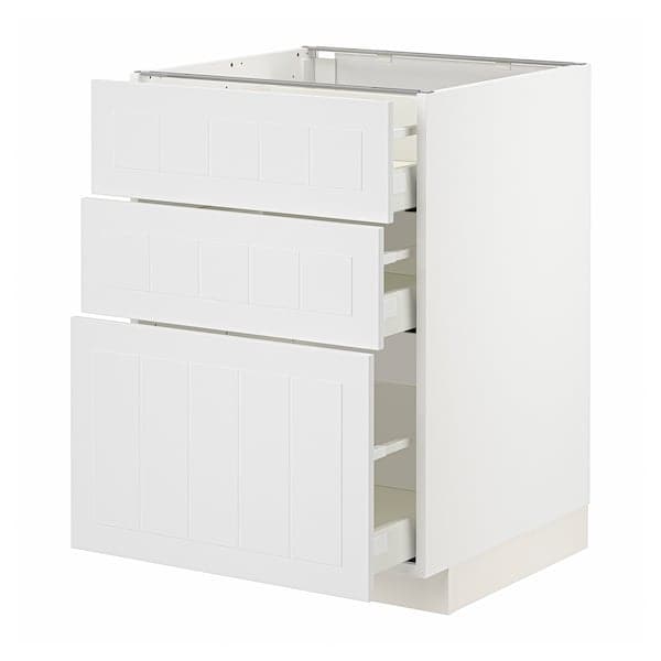 METOD / MAXIMERA - Base cabinet with 3 drawers, white/Stensund white, 60x60 cm - best price from Maltashopper.com 29409606