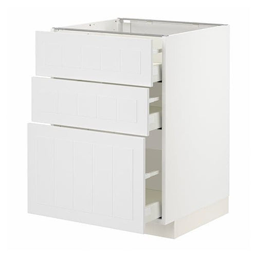 METOD / MAXIMERA - Base cabinet with 3 drawers, white/Stensund white, 60x60 cm