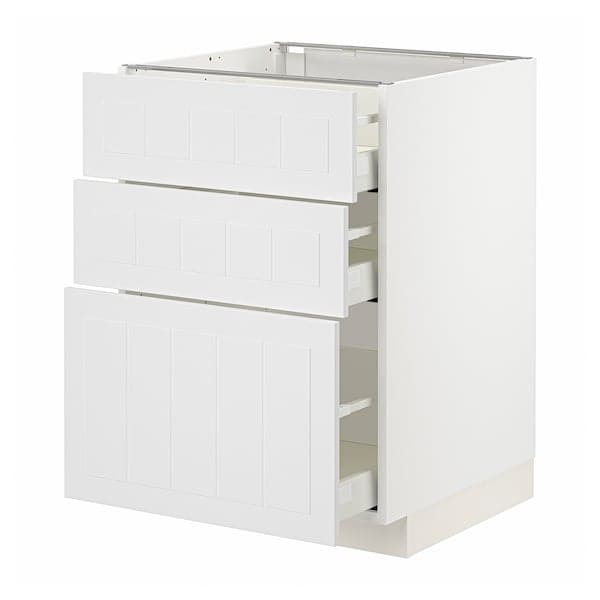 METOD / MAXIMERA - Base cabinet with 3 drawers, white/Stensund white, 60x60 cm