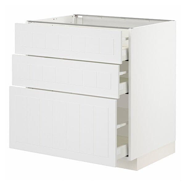 METOD / MAXIMERA - Base cabinet with 3 drawers, white/Stensund white, 80x60 cm - best price from Maltashopper.com 89409608