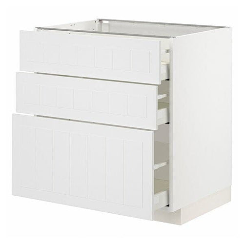 METOD / MAXIMERA - Base cabinet with 3 drawers, white/Stensund white, 80x60 cm