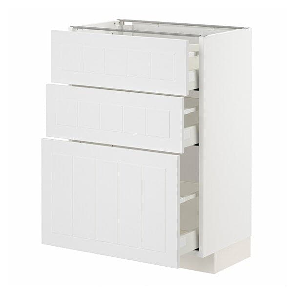 METOD / MAXIMERA - Base cabinet with 3 drawers, white/Stensund white, 60x37 cm - best price from Maltashopper.com 59409638