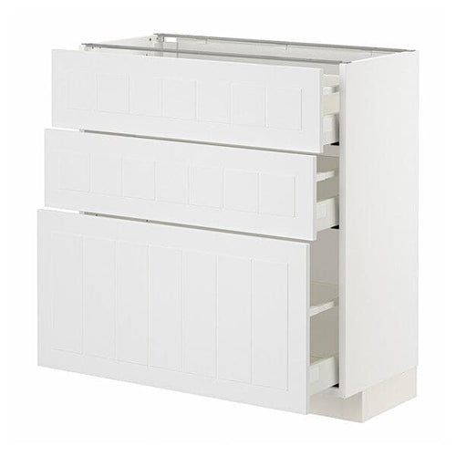 METOD / MAXIMERA - Base cabinet with 3 drawers, white/Stensund white, 80x37 cm