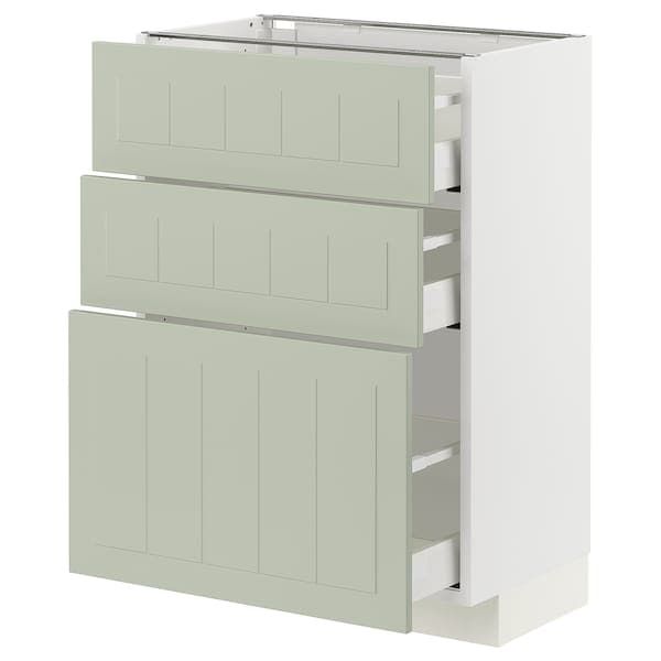 METOD / MAXIMERA - Base cabinet with 3 drawers, white/Stensund light green, 60x37 cm - best price from Maltashopper.com 69487433