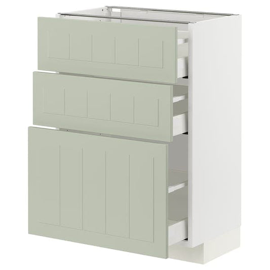Ikea METOD / MAXIMERA - Base cabinet with 3 drawers, white/Stensund light green, 60x37 cm